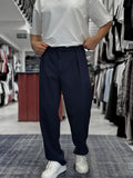 Navy Pleated Straight Leg Trousers