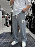 Grey 17 Embroidered Washed Straight Leg Sweatpants