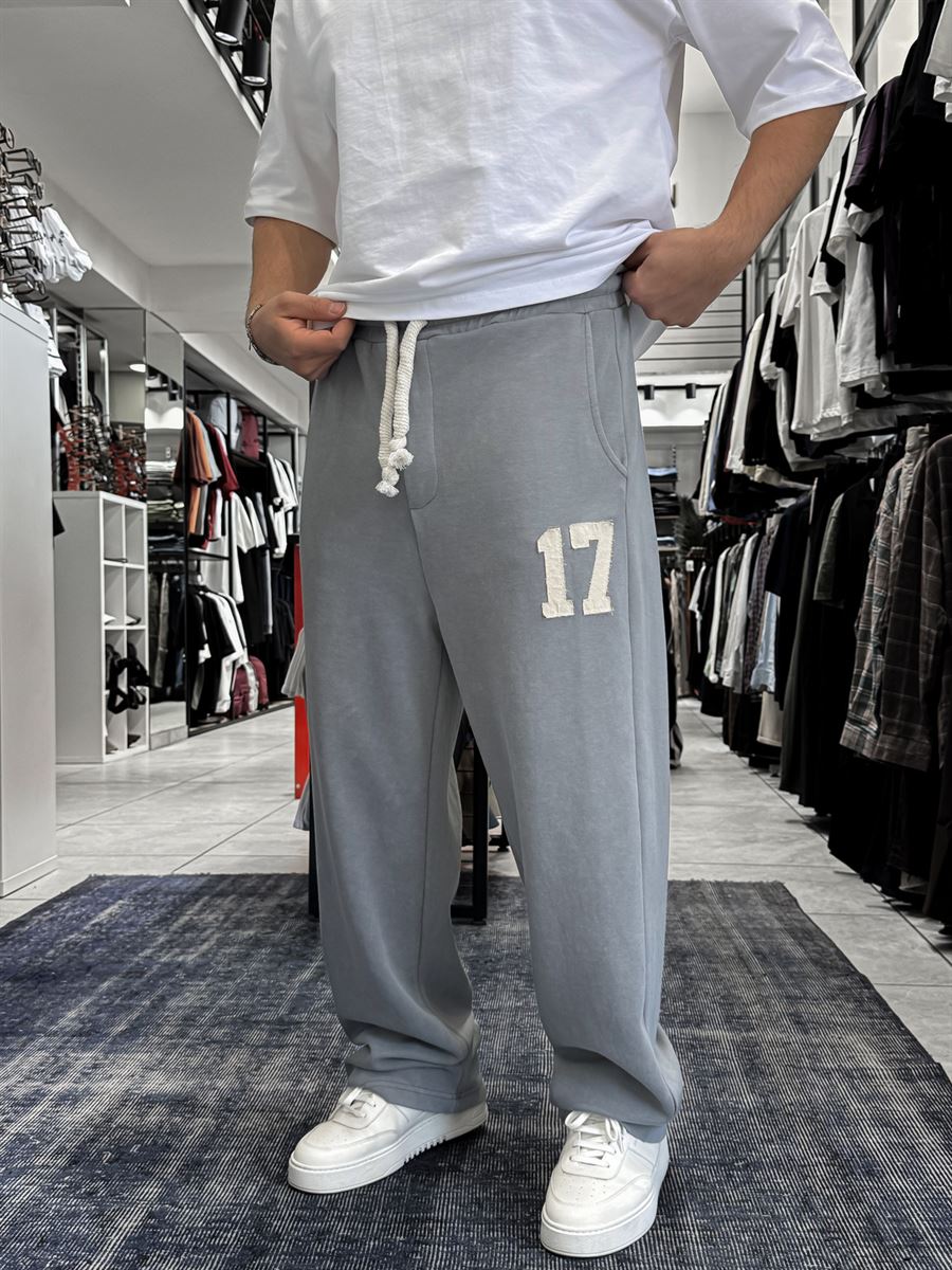 Grey 17 Embroidered Washed Straight Leg Sweatpants