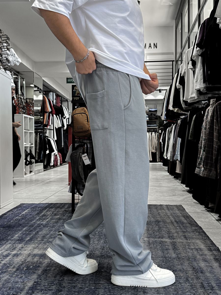 Grey 17 Embroidered Washed Straight Leg Sweatpants