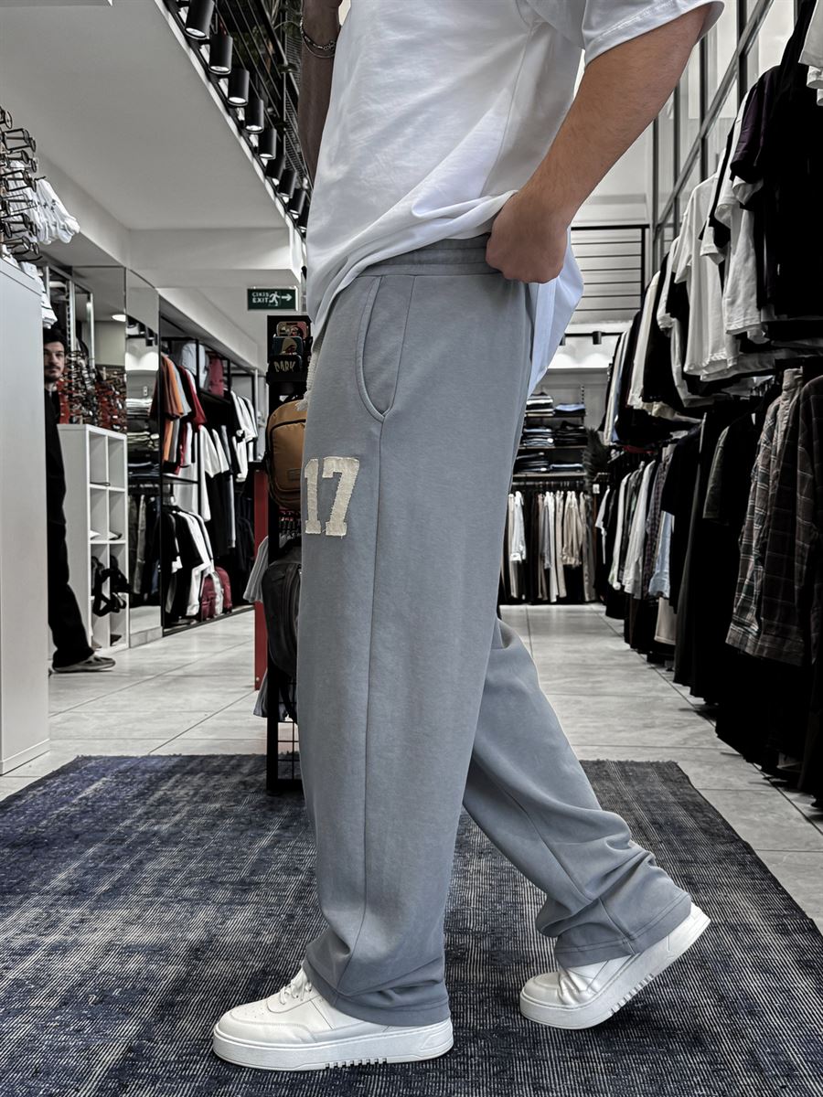 Grey 17 Embroidered Washed Straight Leg Sweatpants