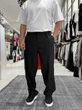 Black Pleated Straight Leg Trousers